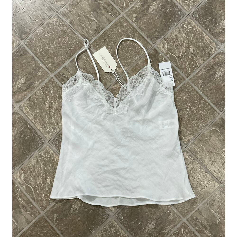 NWT in Bloom by Jonquil White Spaghetti Strap Lace Trim Tank Top Size Small